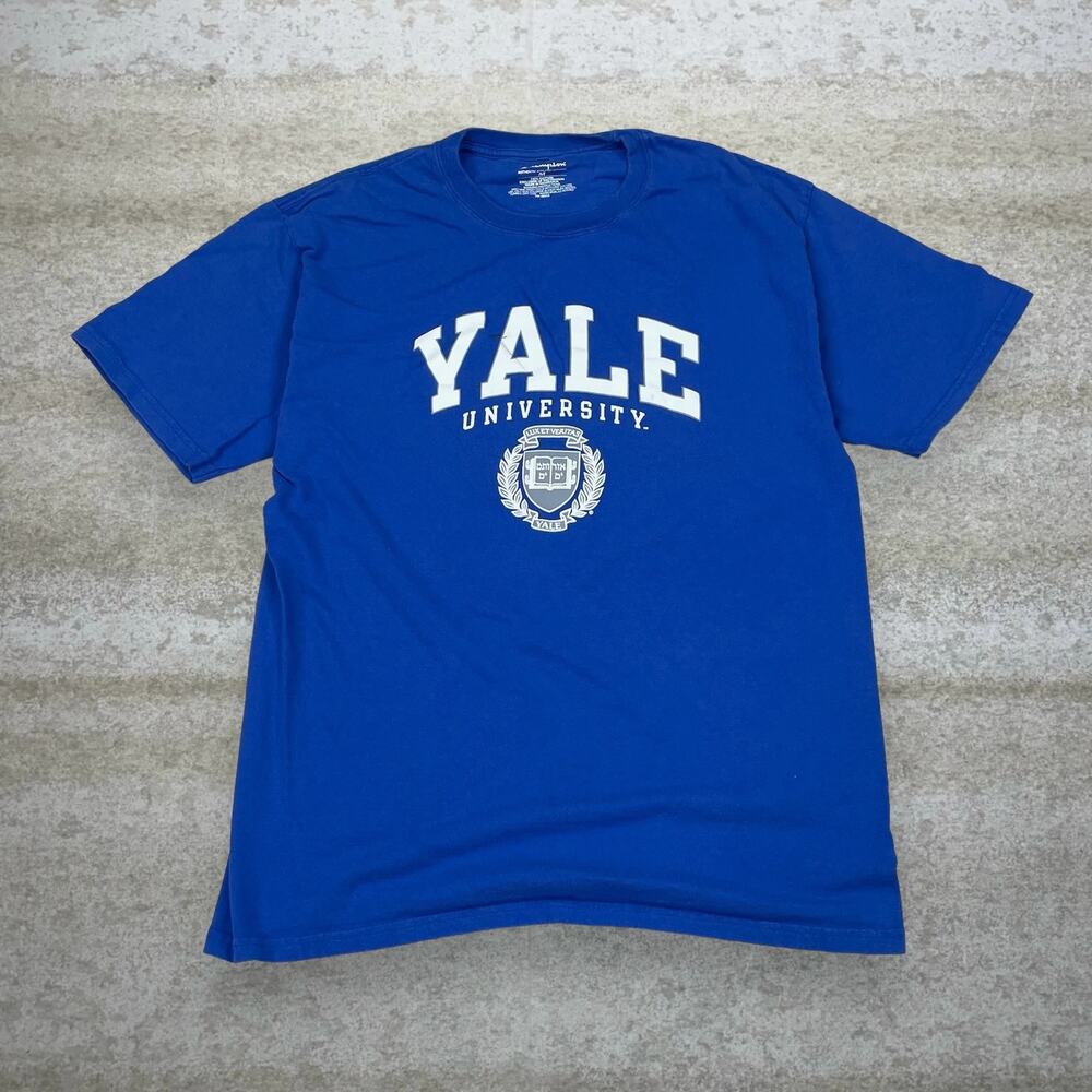 Vintage Y2K Champion Yale University Shirt Mens M Royal Blue Cotton Short Sleeve